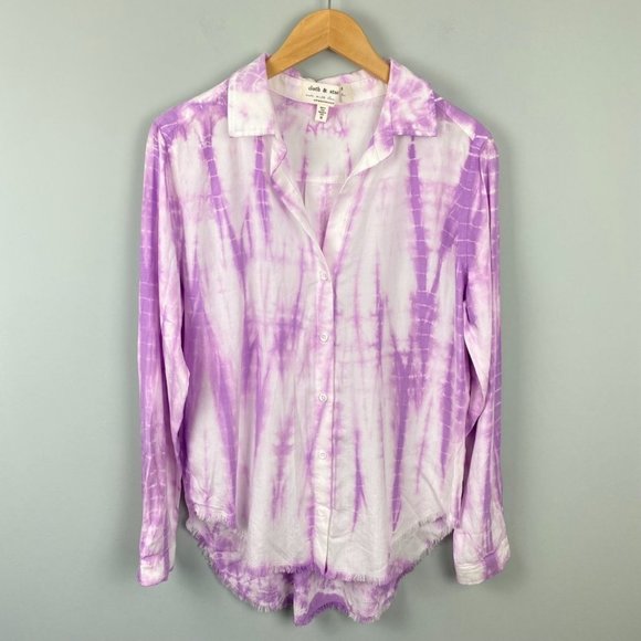 cloth & stone Tops - Cloth & Stone Anthropologie Frayed Hem Button Down Size Medium Purple Tie Dye